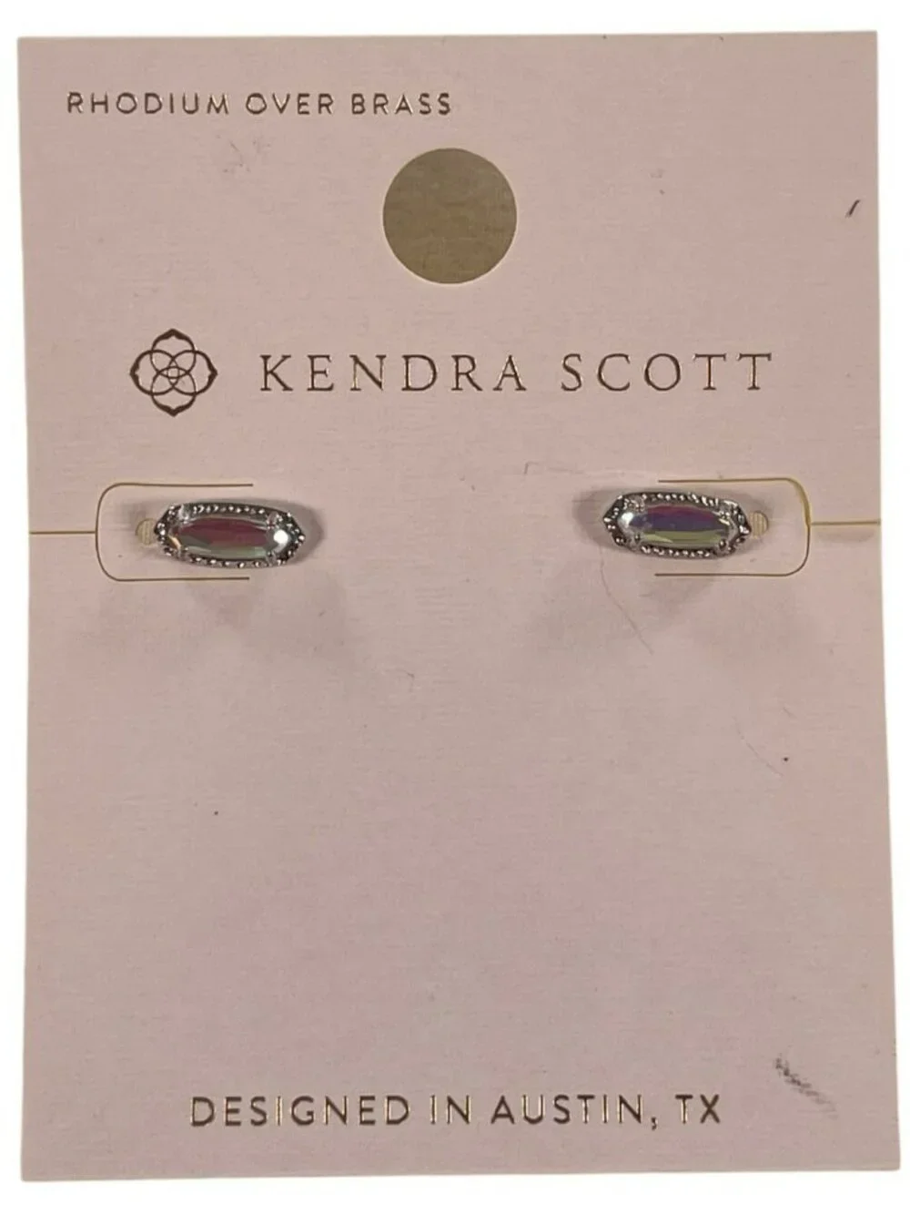 Kendra Scott Oval Stud Earrings Rhodium Over Brass With Iridescent Stone NEW